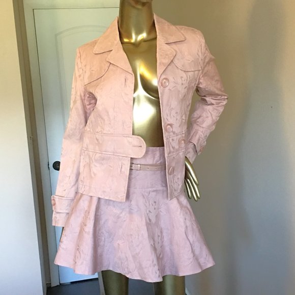 𝗔𝗟𝗟 𝗦𝗔𝗜𝗡𝗧𝗦 Misty Pink Jacquard Jacket & Skirt Set - Picture 2 of 14